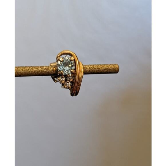 Vintage Unmarked Gold Tone Blue Topaz Rhinestone Post Earrings - Picture 4 of 5